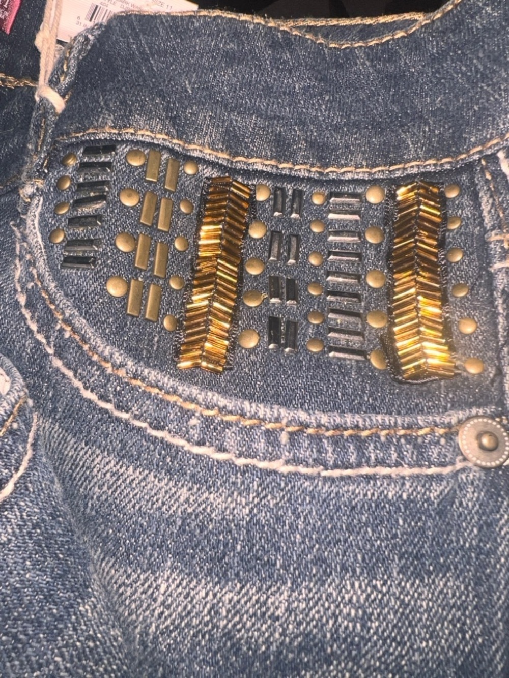 Women's Dark Blue Skinny Jeans with Beaded Pocket - Picture 3 of 5